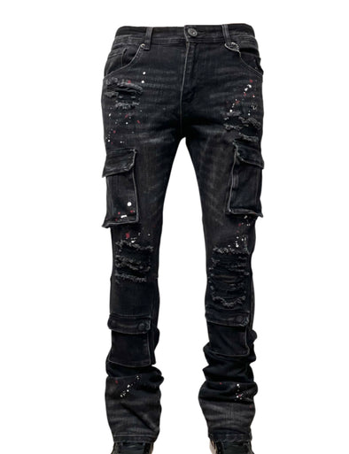 Vicious Rip & Repair Cargo Stack Jeans ( Chrome Black)